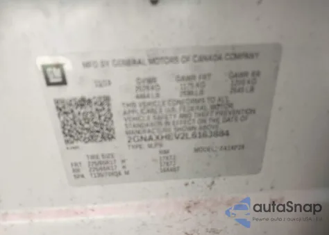 2020 Chevrolet Equinox Fwd Ls z USA, uszkodzony, nr VIN 2GNAXHEV2L6163884